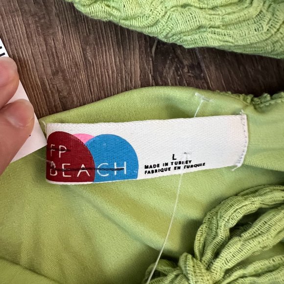 NEW Free People Beach Eleni Bodycon Maxi Cotton Blend Smocked Green Dress Sz L - Picture 6 of 14